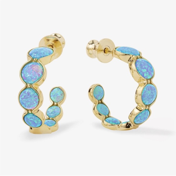 NWT Melinda Maria “She’s an Icon” Blue Opal .75 Hoops - Picture 1 of 8
